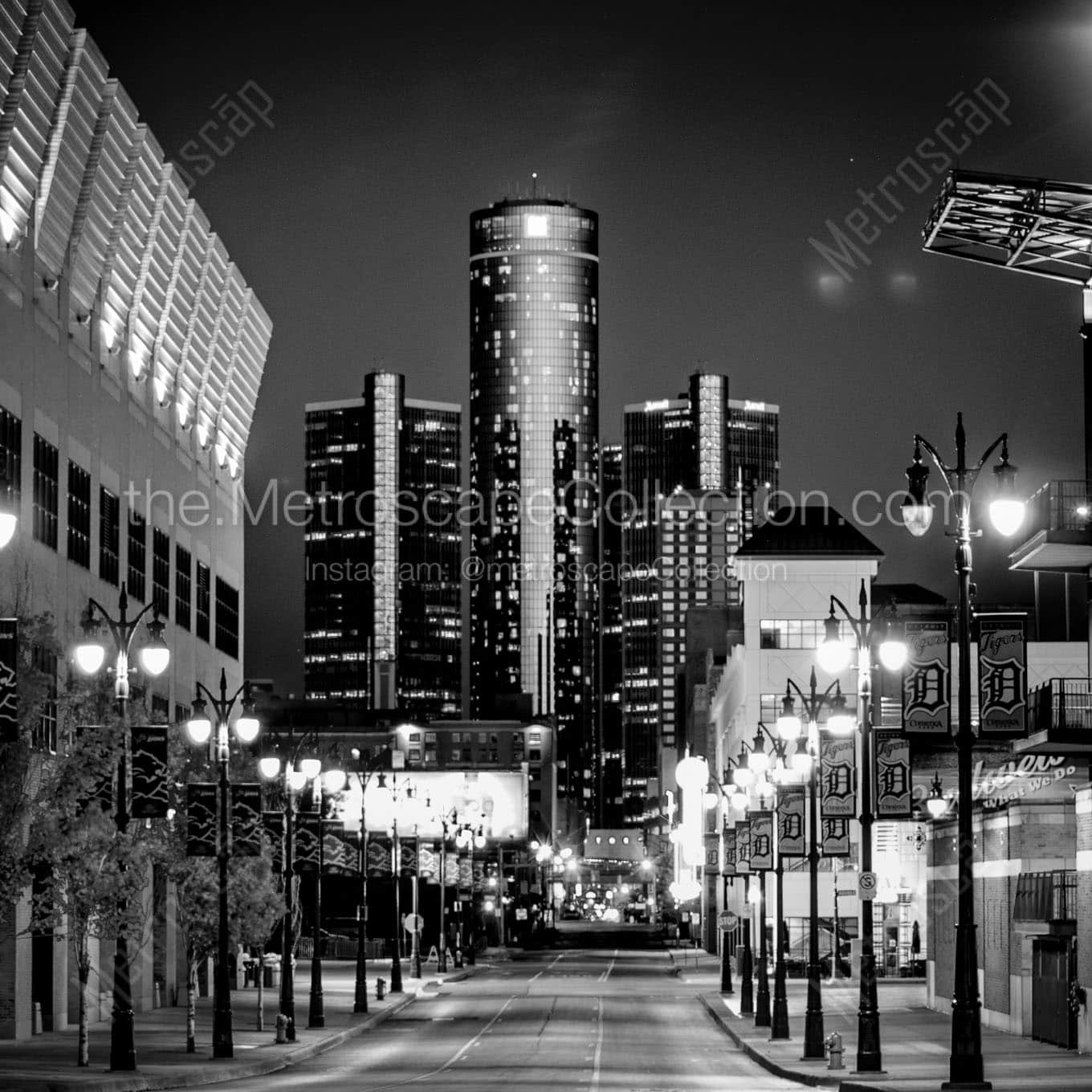 gm renaissance center at night Black & White Office Art