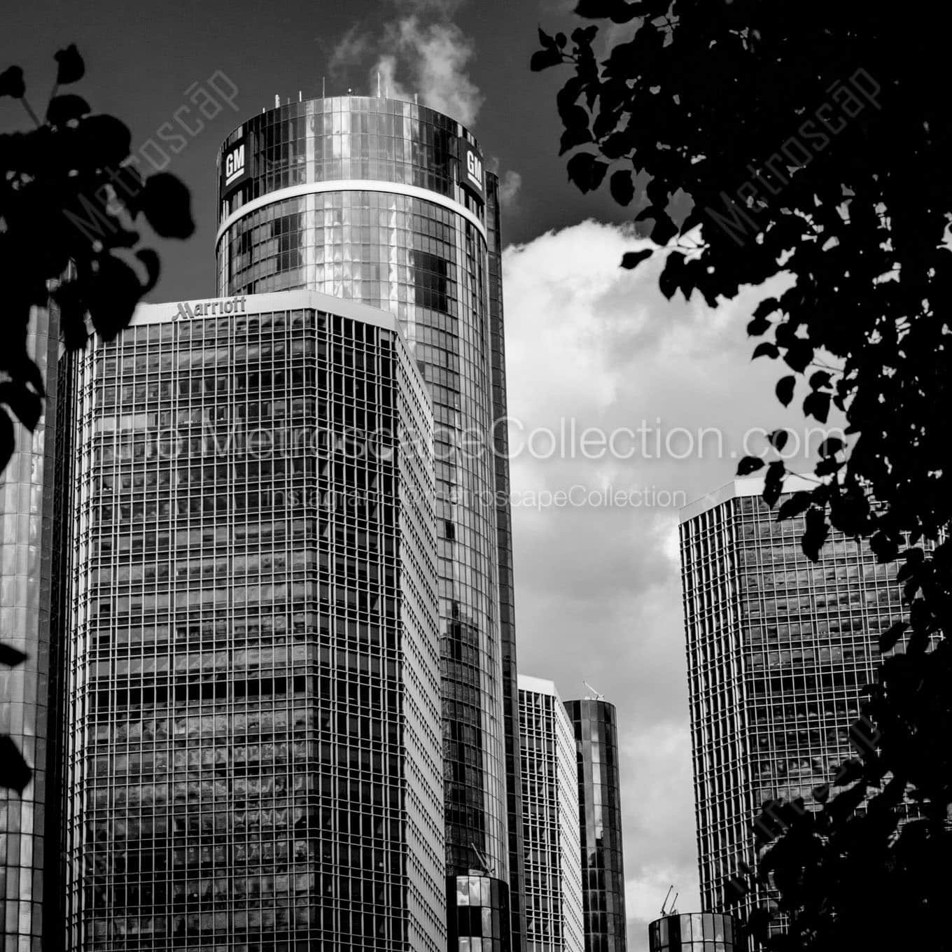 gm tower downtown detroit Black & White Office Art