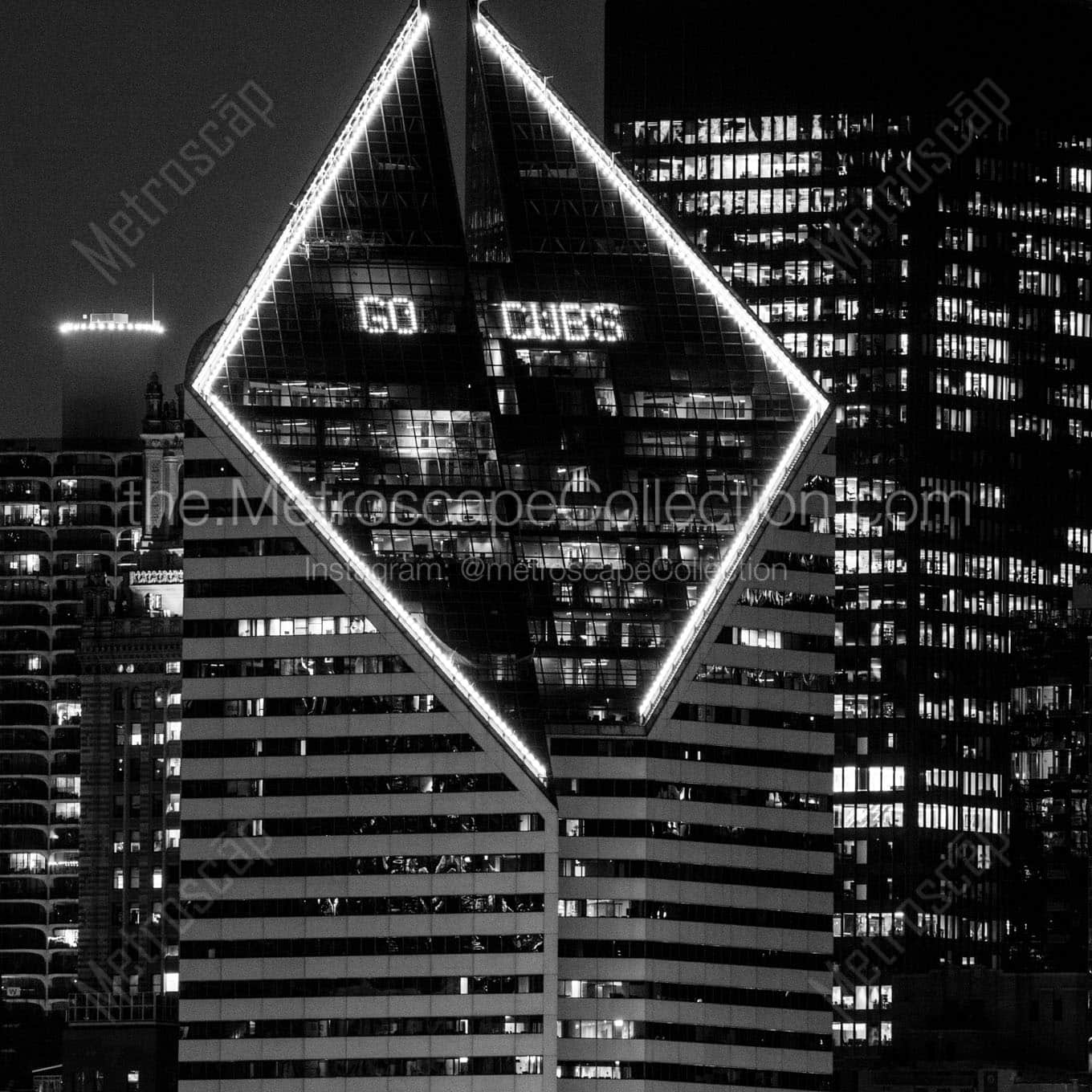 go cubs in smurfit stone building at night Black & White Office Art