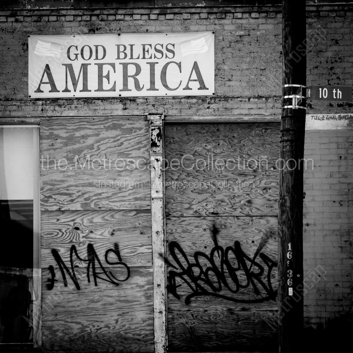 god bless america on dilapidated building Black & White Office Art