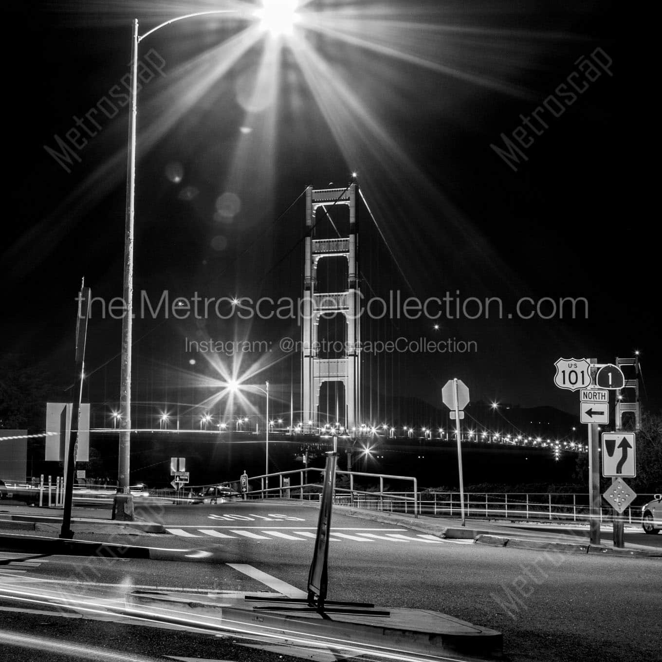 golden gate bridge at night Black & White Office Art
