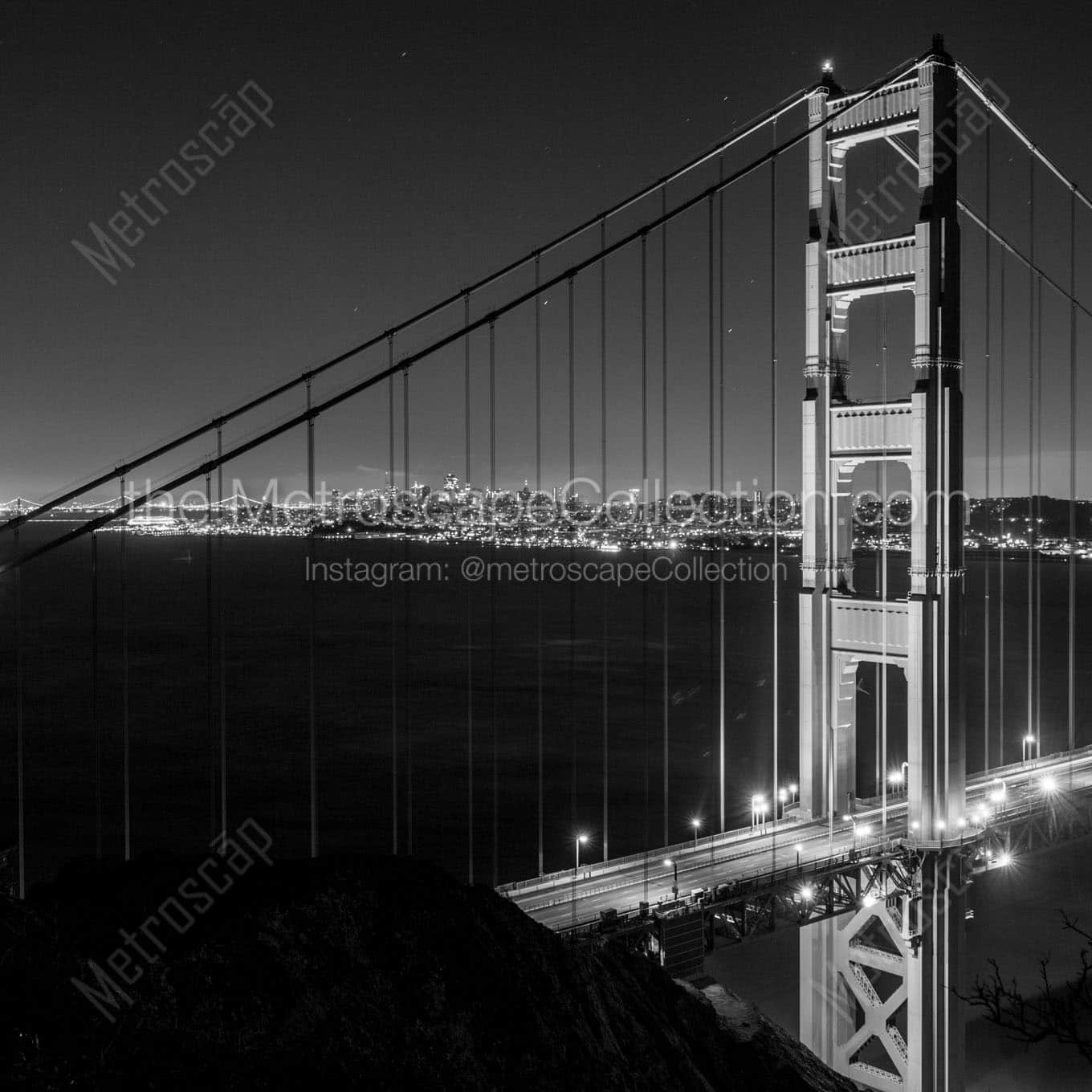 golden gate bridge night battery spencer Black & White Office Art