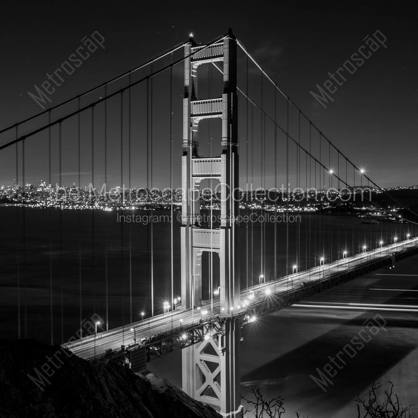 golden gate bridge night battery spencer Black & White Office Art