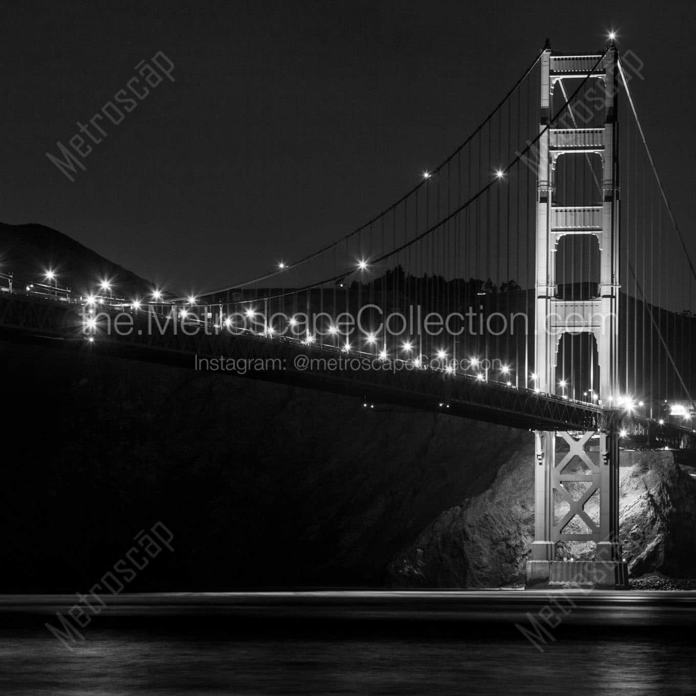 golden gate bridge night marin headlands Black & White Office Art