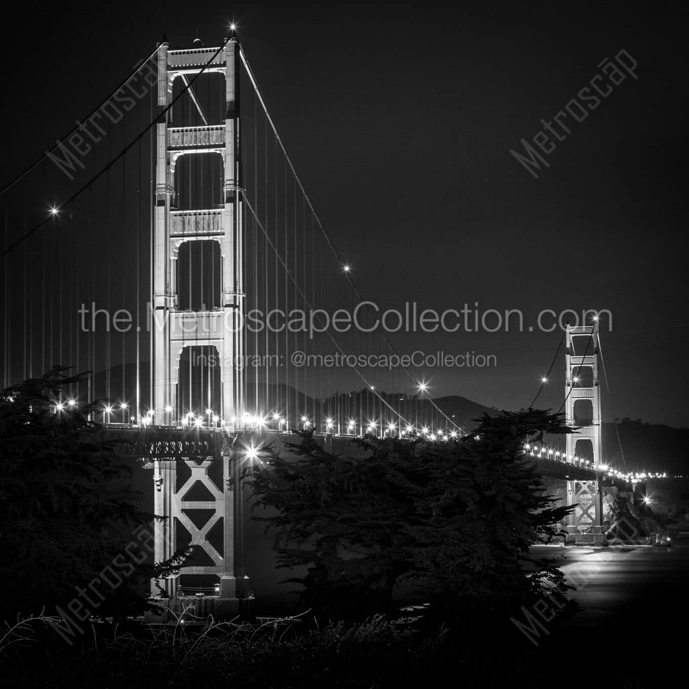 golden gate bridge over sf bay night Black & White Office Art