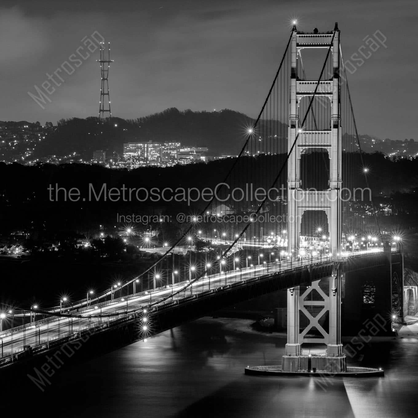 golden gate bridge presidio night Black & White Office Art