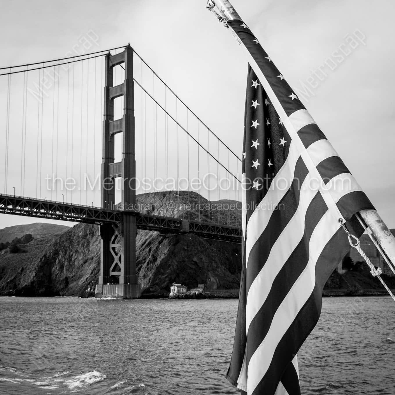 golden gate bridge us flag Black & White Office Art