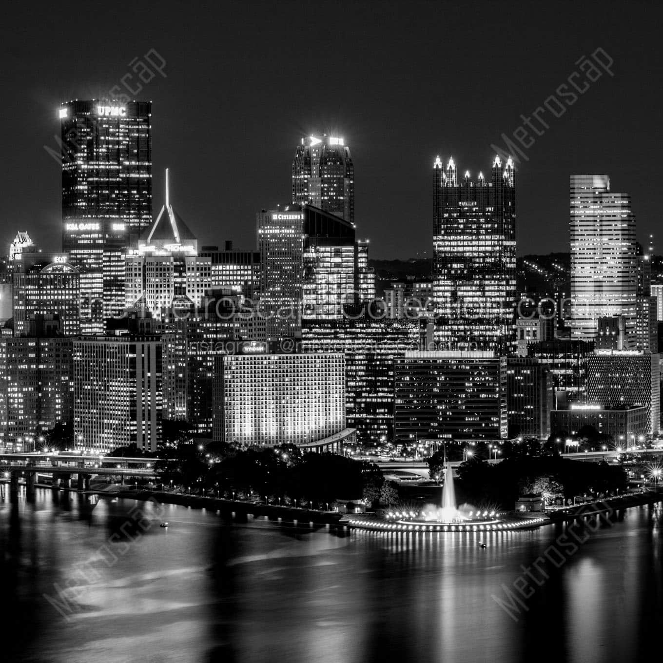 golden triangle pittsburgh skyline at night Black & White Office Art