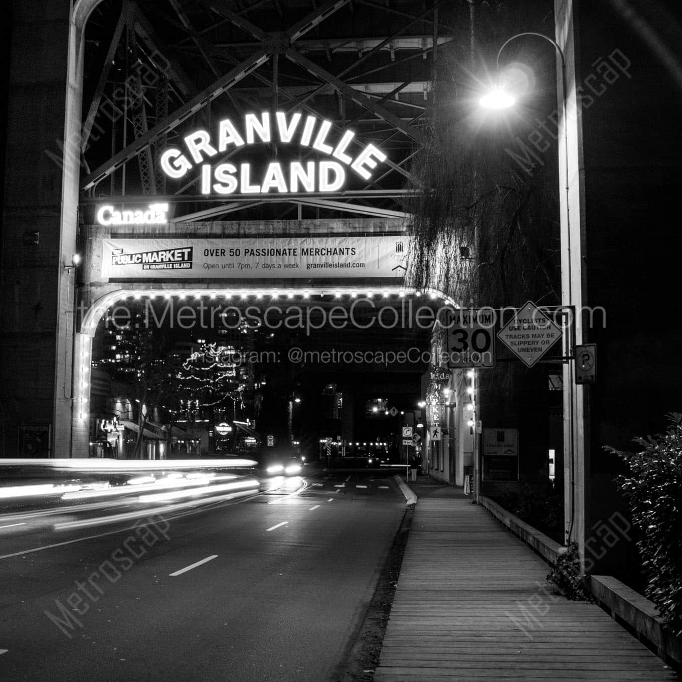 granville island sign at night Black & White Office Art