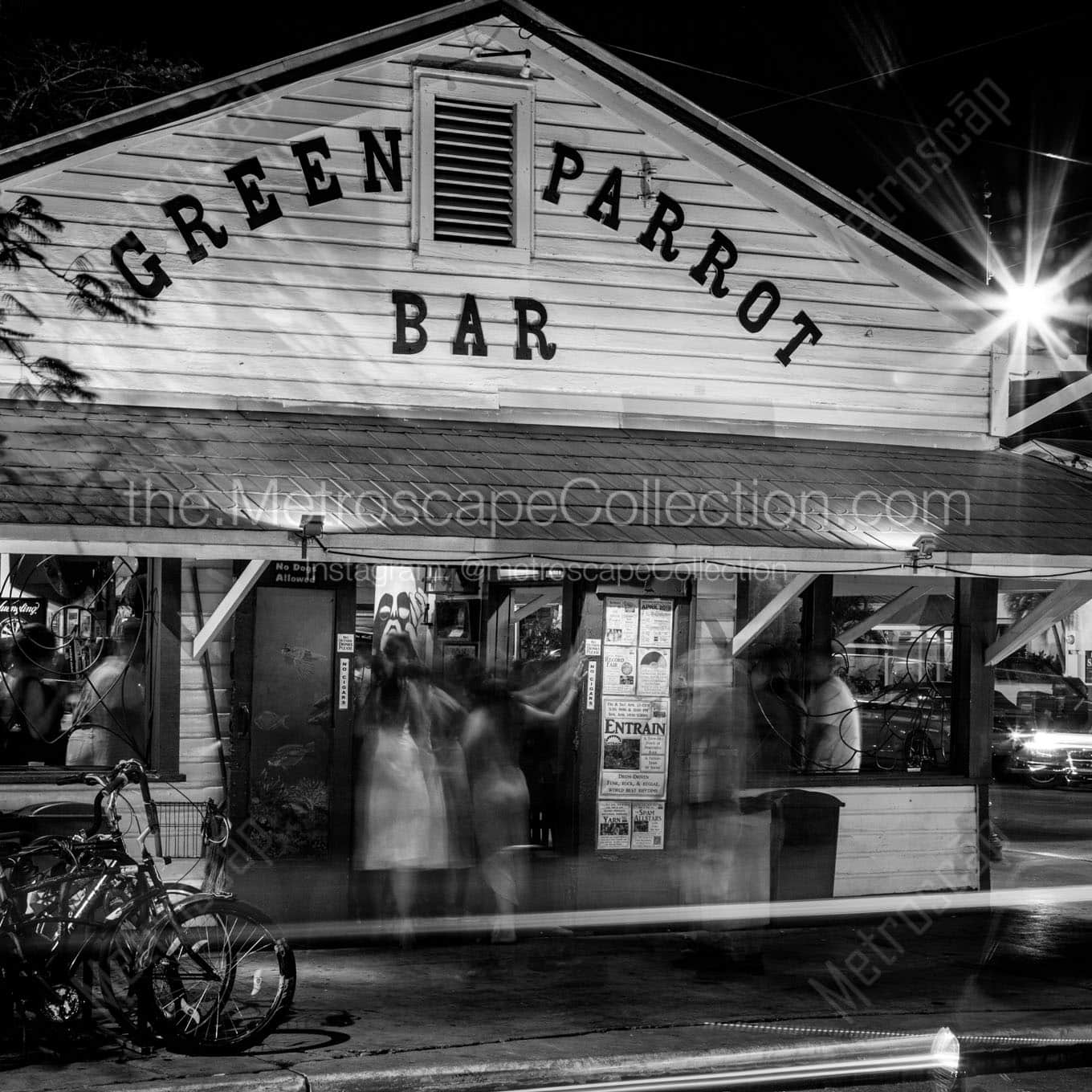 green parrot bar at night Black & White Office Art