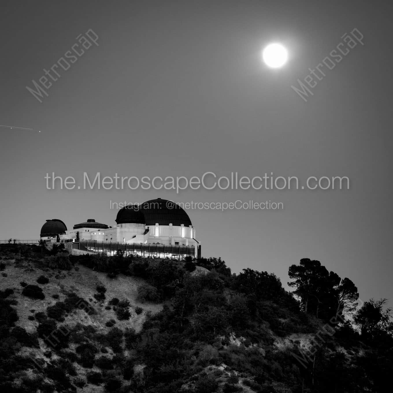 griffith observatory full moon Black & White Office Art