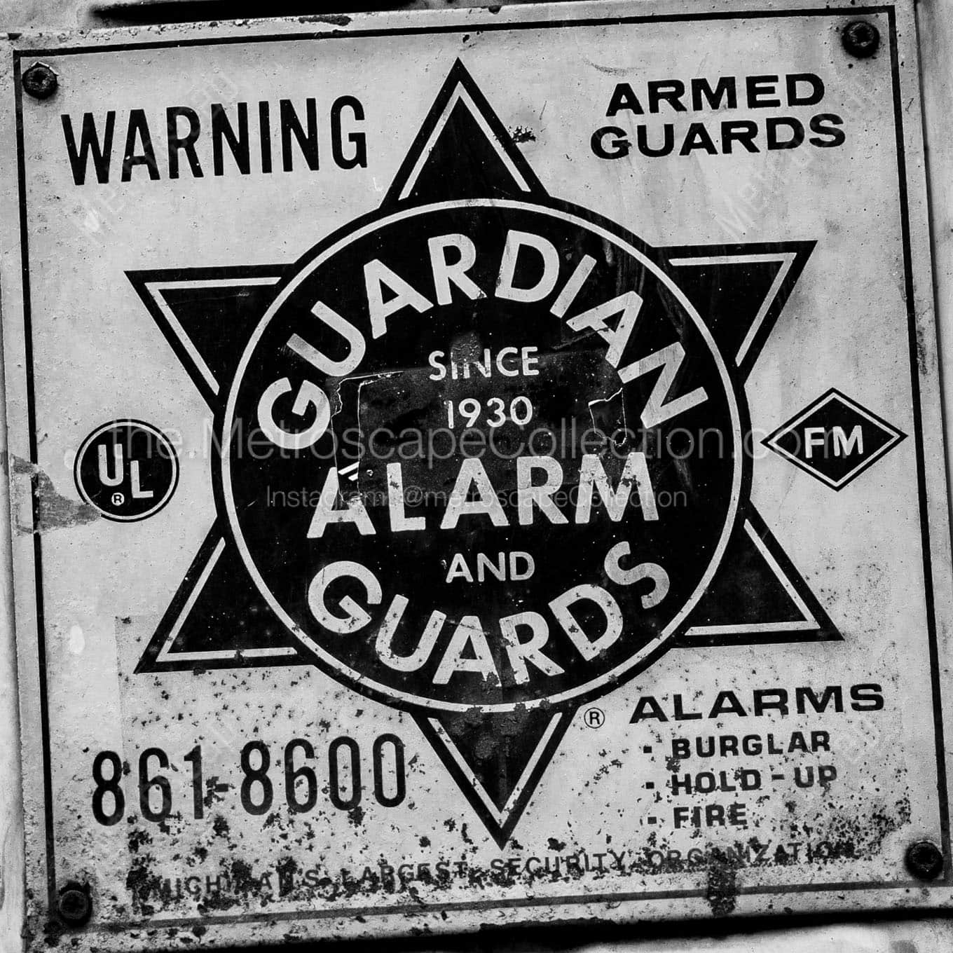 guardian alarm sign Black & White Office Art
