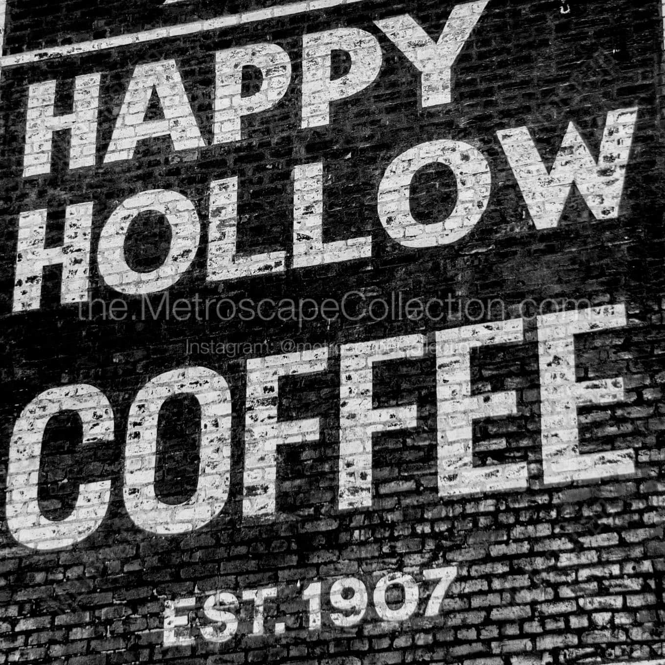 happy hollow coffee mural Black & White Wall Art