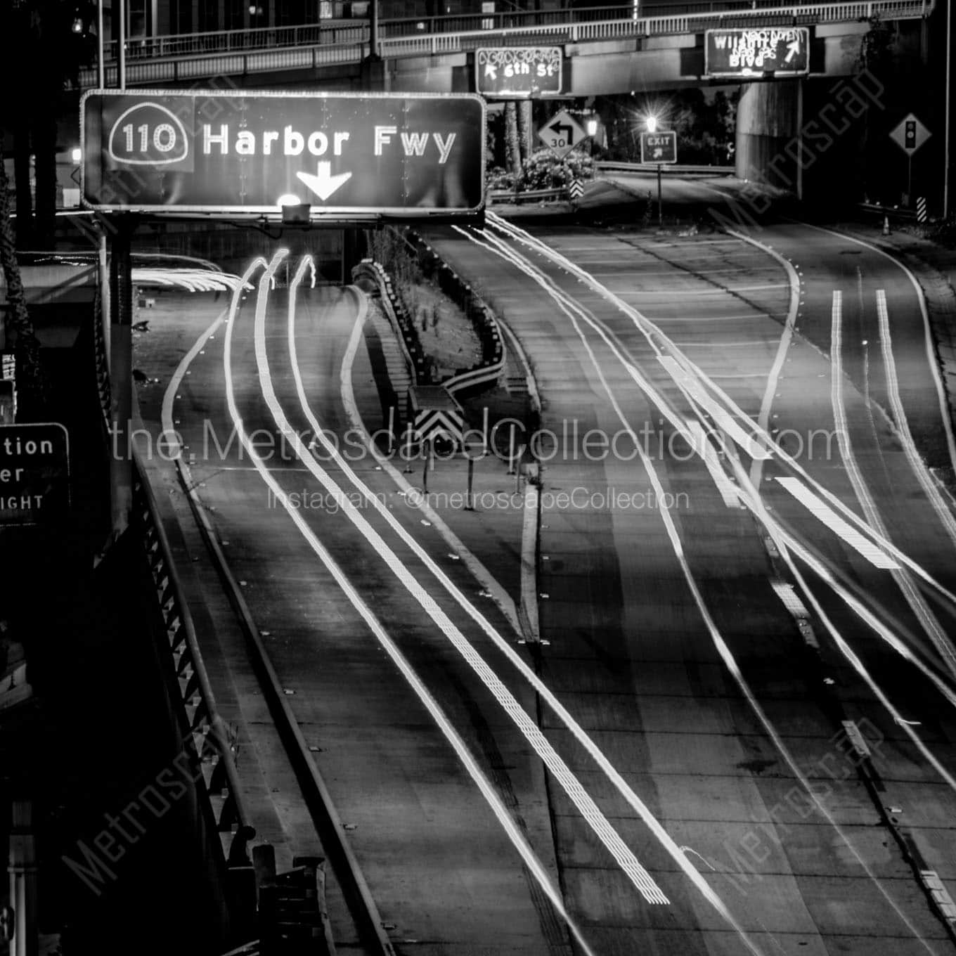 harbor freeway exit ramp sign in la Black & White Office Art