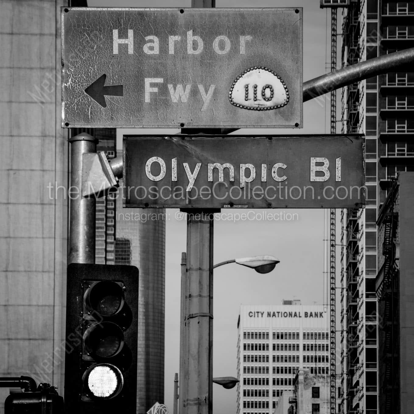 harbor freeway sign olympic blvd sign Black & White Office Art