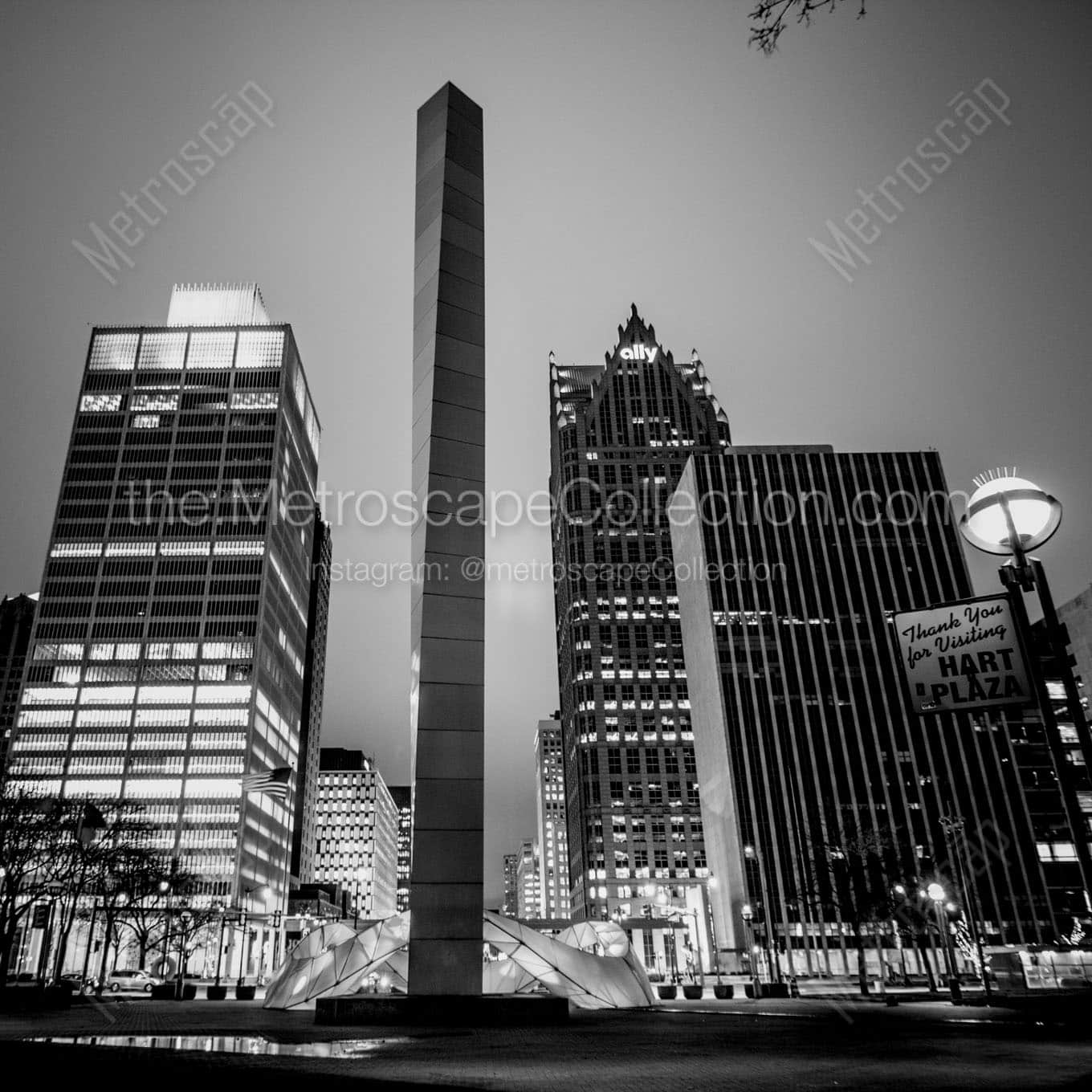 hart plaza downtown detroit skyline Black & White Office Art