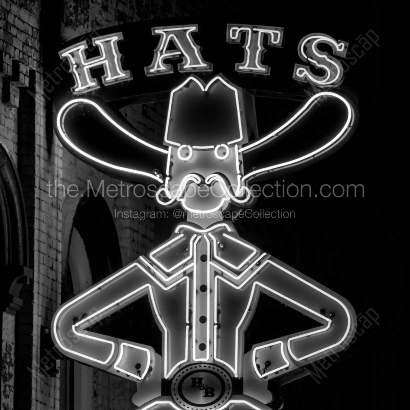 hat and boots neon sign Black & White Office Art
