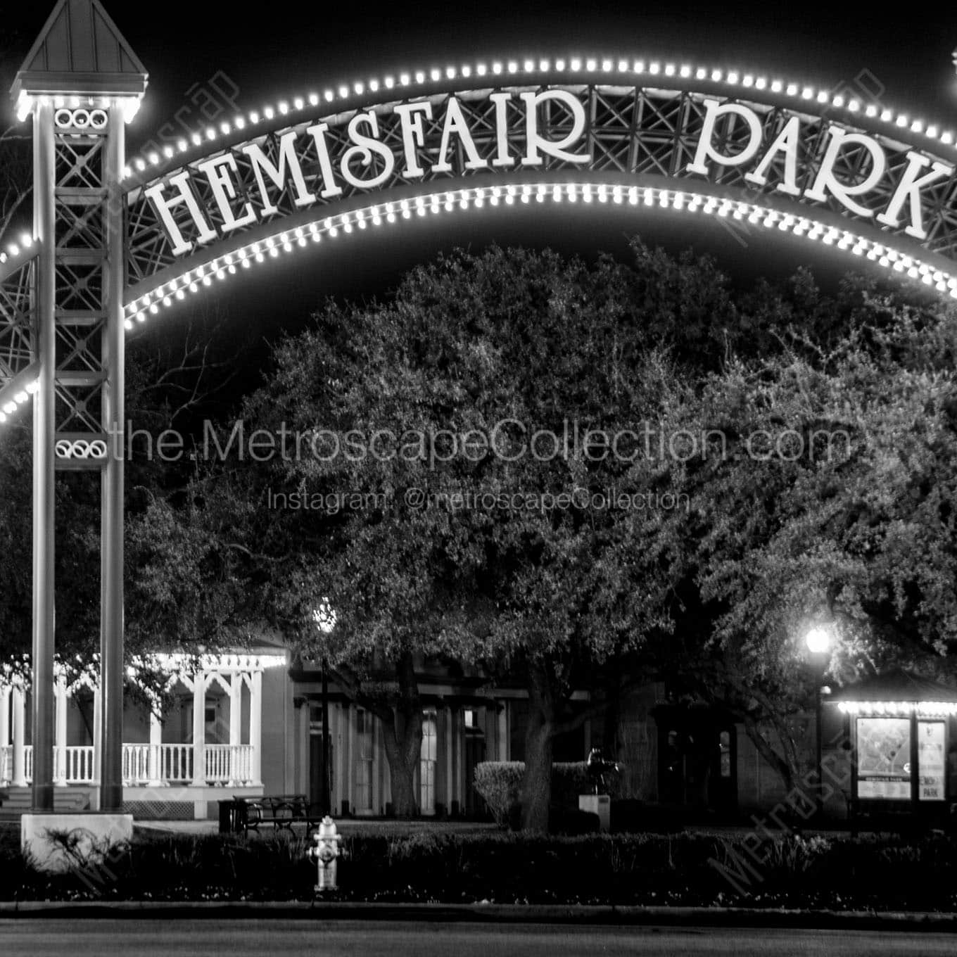 hemisfair park at night Black & White Wall Art