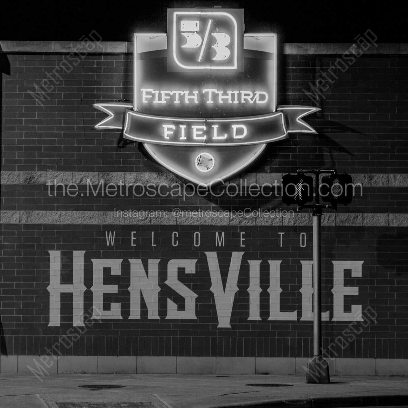 hensville mural fifth third field Black & White Office Art