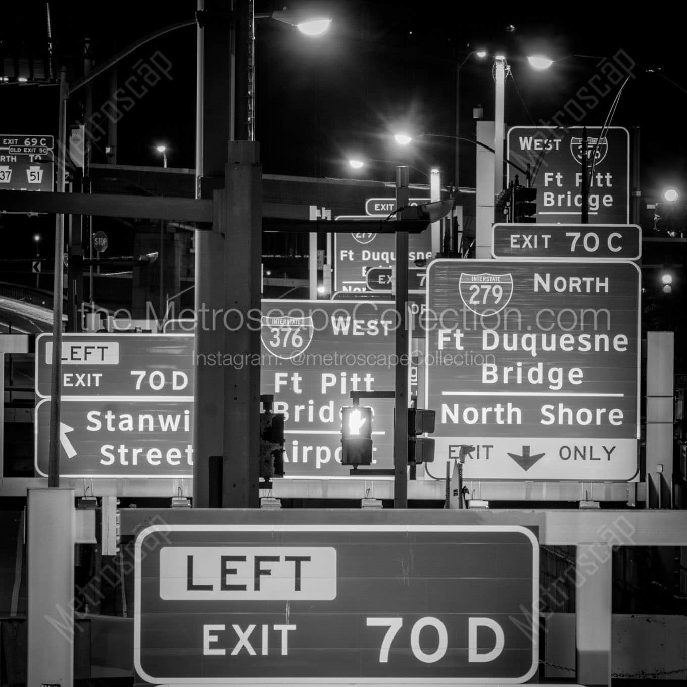 highway signs i376 downtown pittsburgh Black & White Office Art