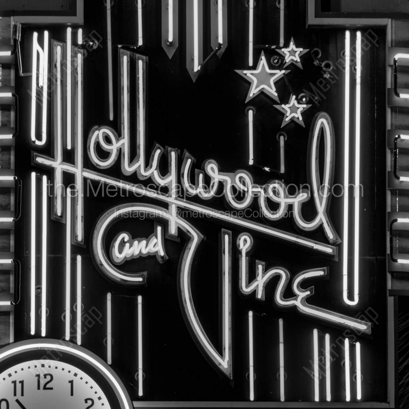 hollywood and vine neon sign Black & White Office Art