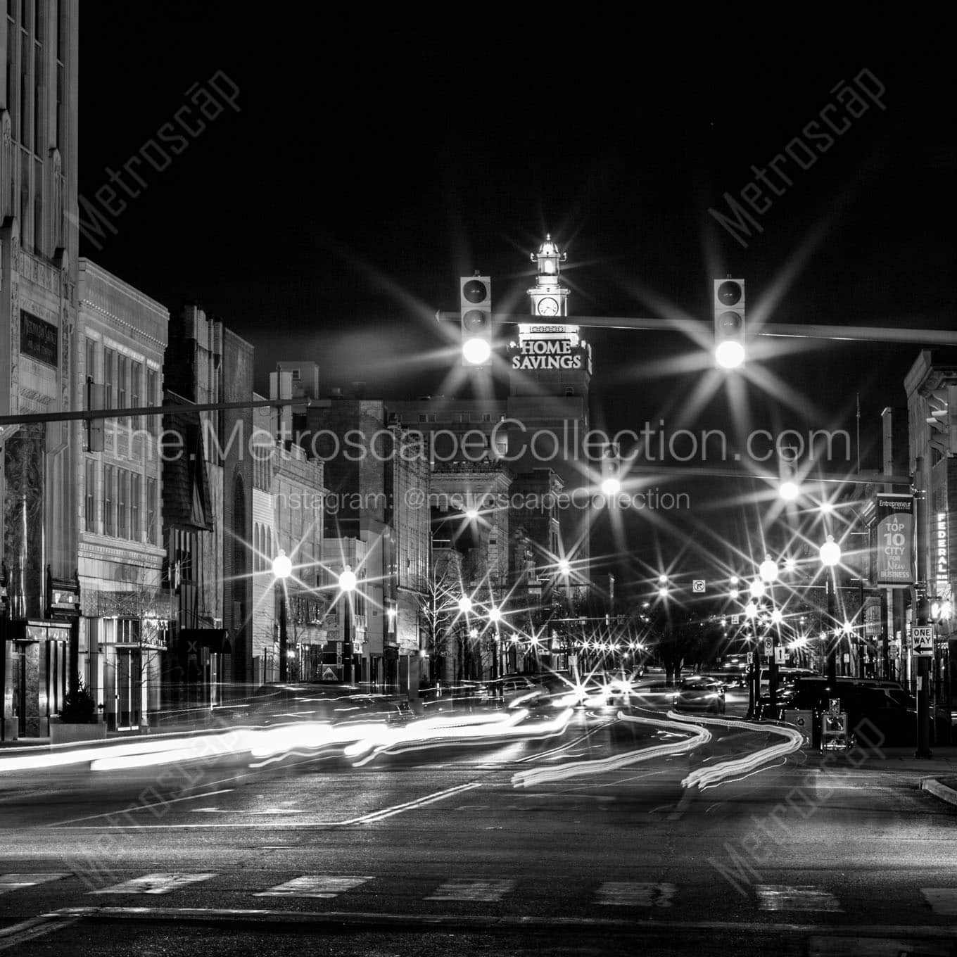 home savings bank on federal plaza at night Black & White Office Art