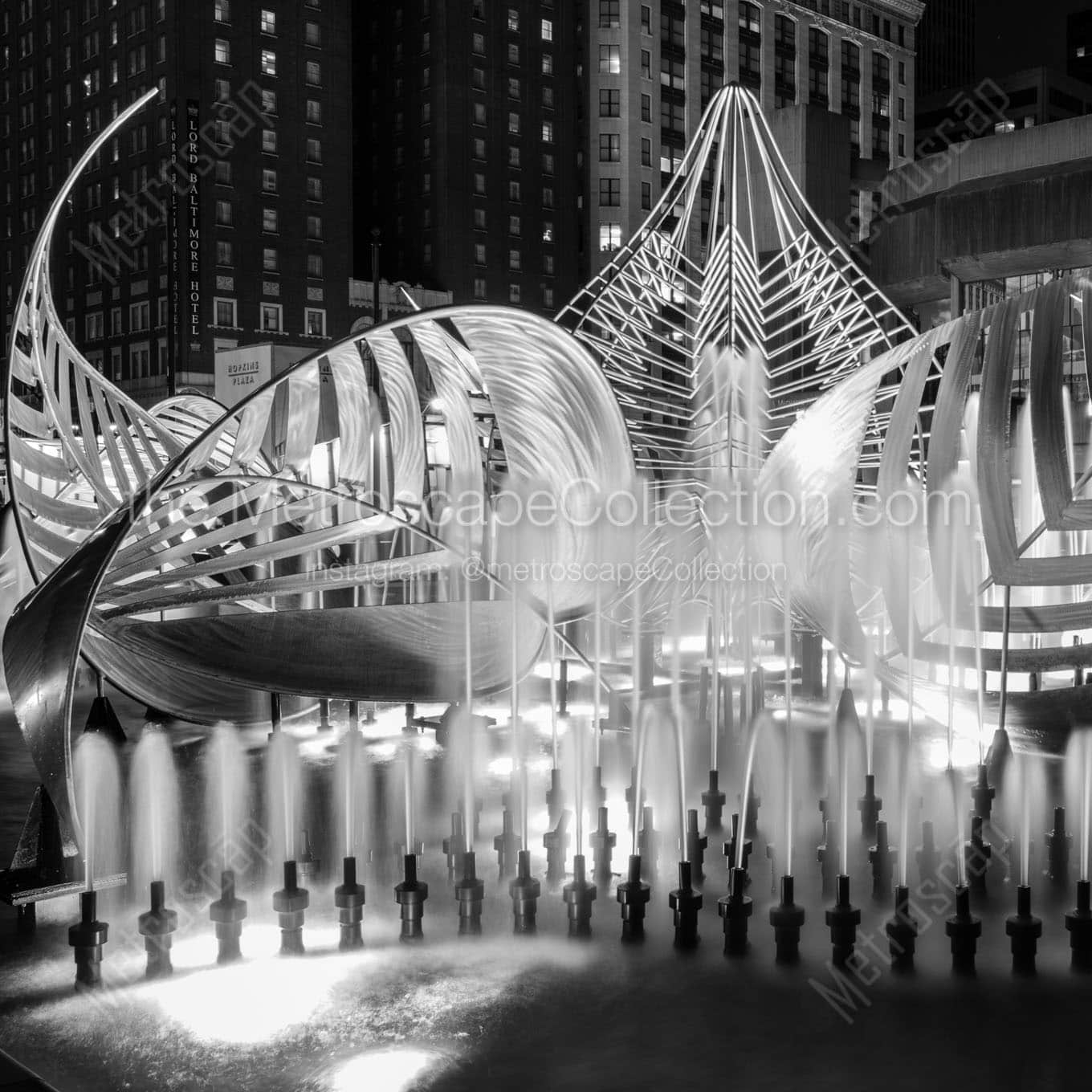 hopkins plaza fountain Black & White Office Art