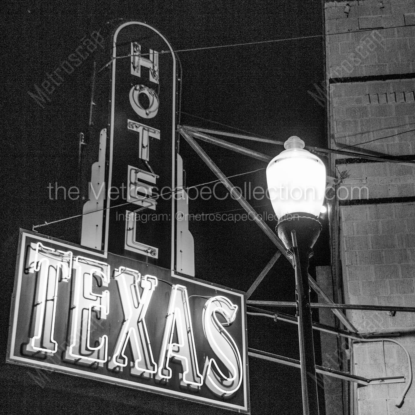 hotel texas sign at night Black & White Wall Art