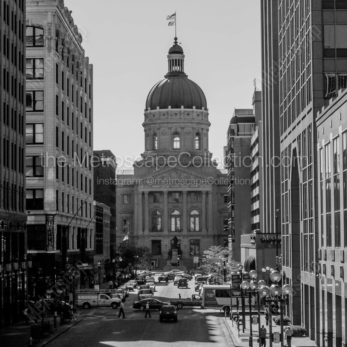 indiana statehouse from monument circle Black & White Office Art