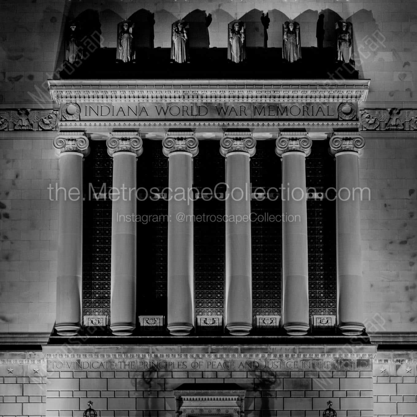 indiana world war memorial at night Black & White Office Art