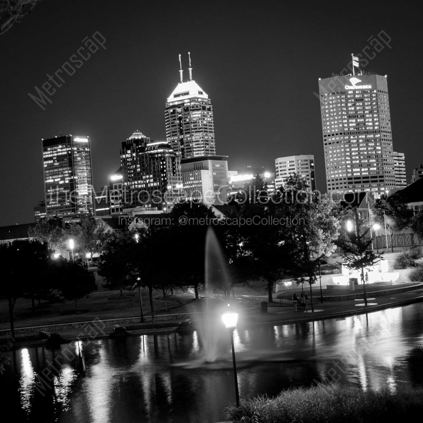 indianapolis skyline at night Black & White Office Art