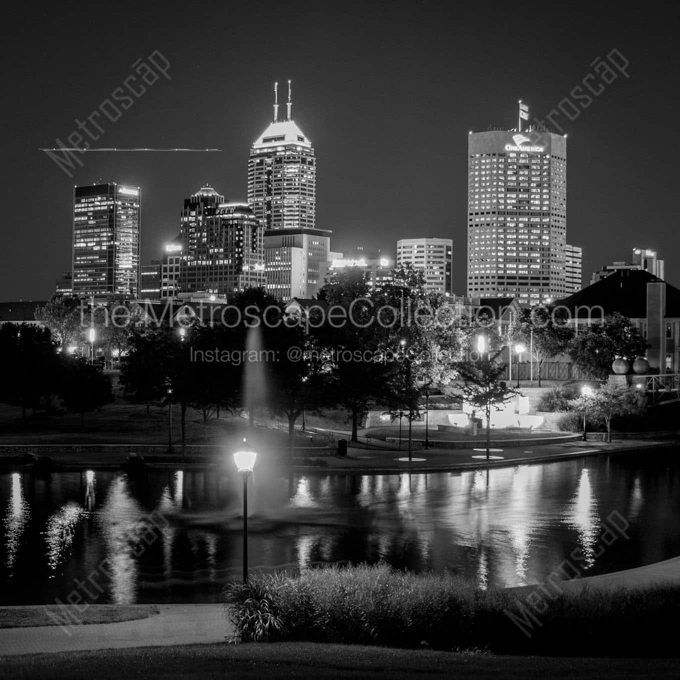 indianapolis skyline at night Black & White Office Art