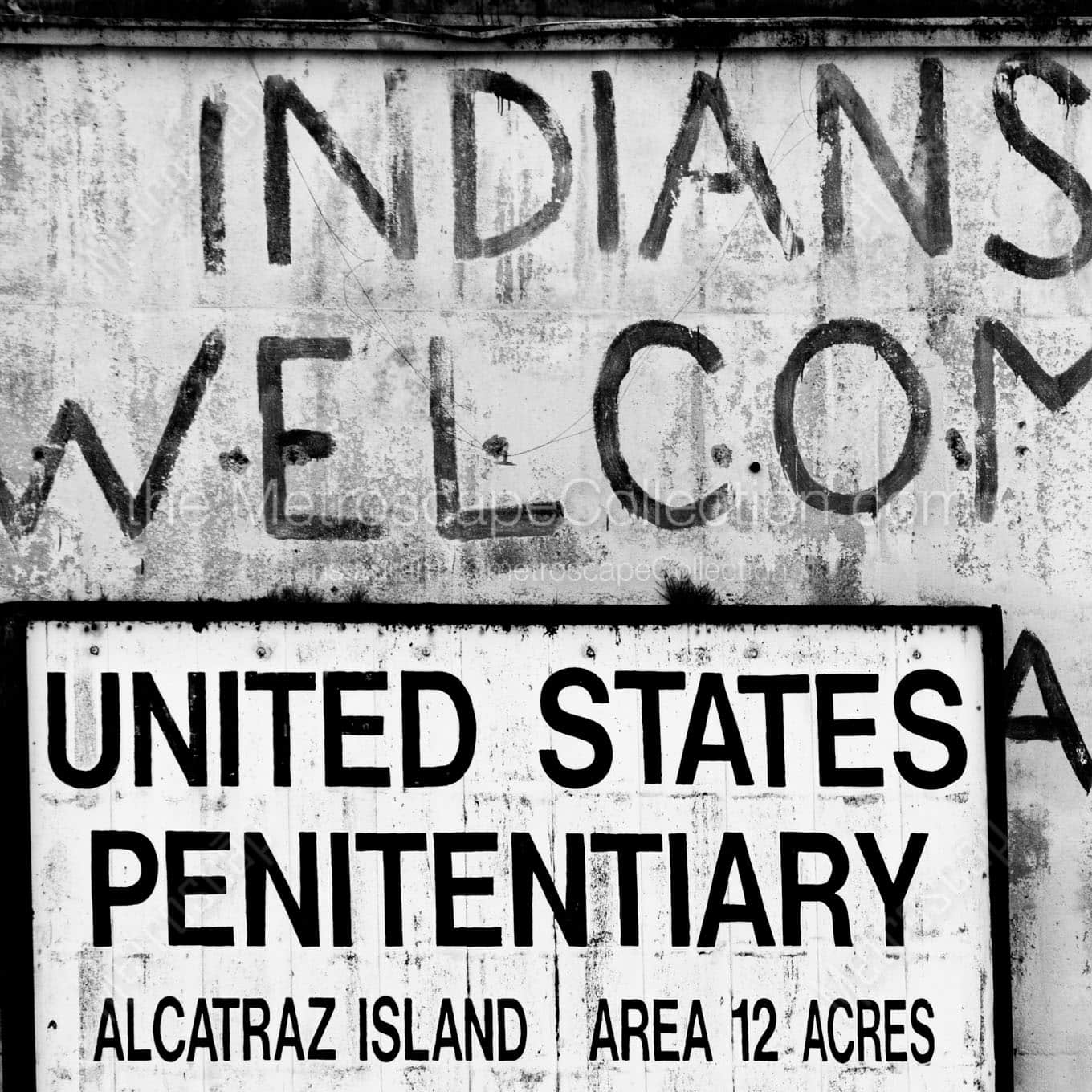 indians welcome grafiti alcatraz island Black & White Office Art