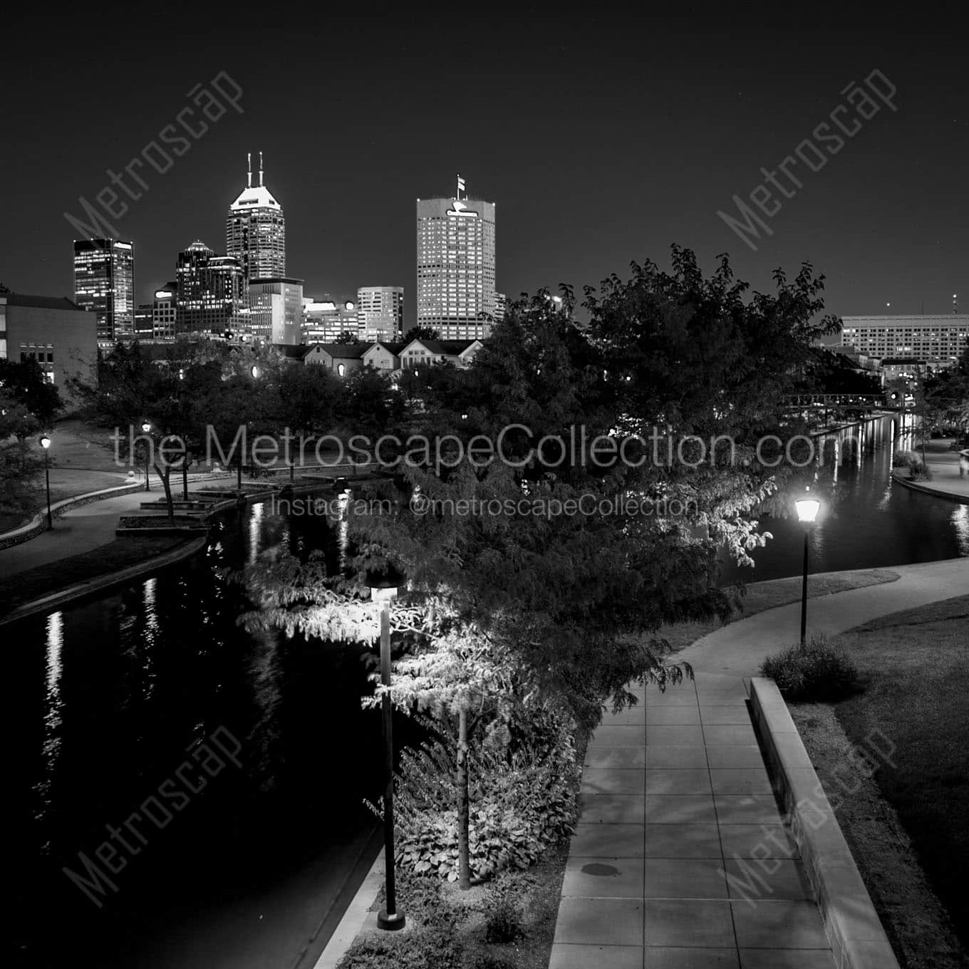 indy skyline at night Black & White Office Art