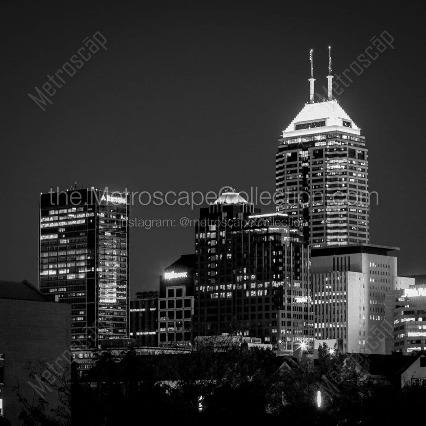 indy skyline at night Black & White Office Art