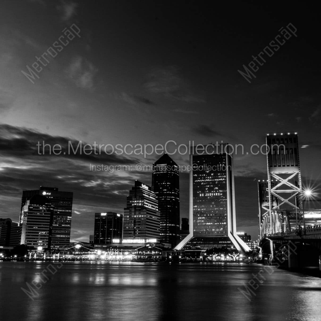 jacksonville city skyline at night Black & White Office Art