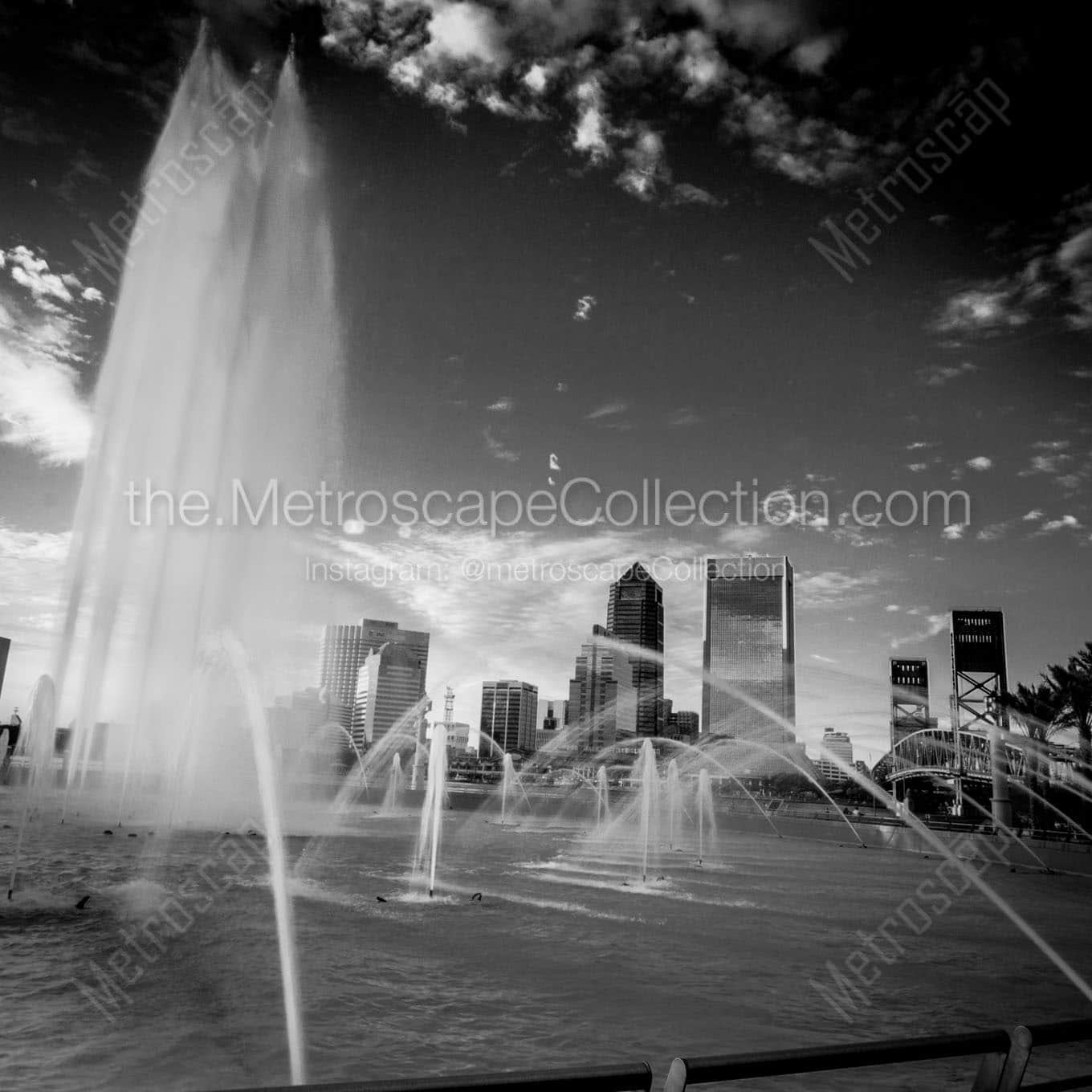 jacksonville city skyline friendship fountain Black & White Office Art