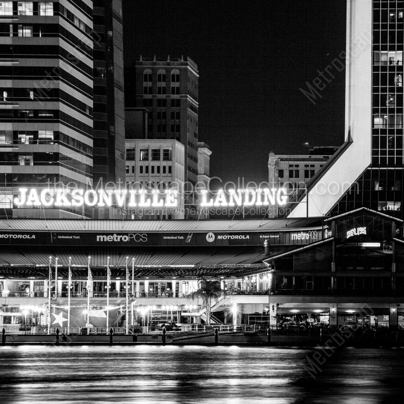 jacksonville landing night Black & White Wall Art