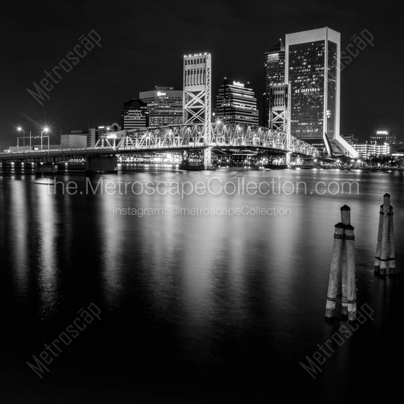 jacksonville skyline st johns river banks Black & White Office Art