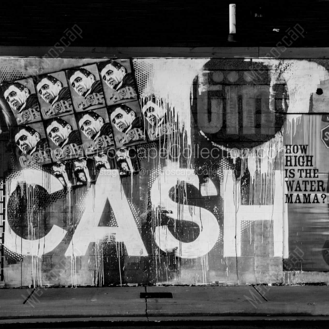 johnny cash mural downtown nashville Black & White Office Art