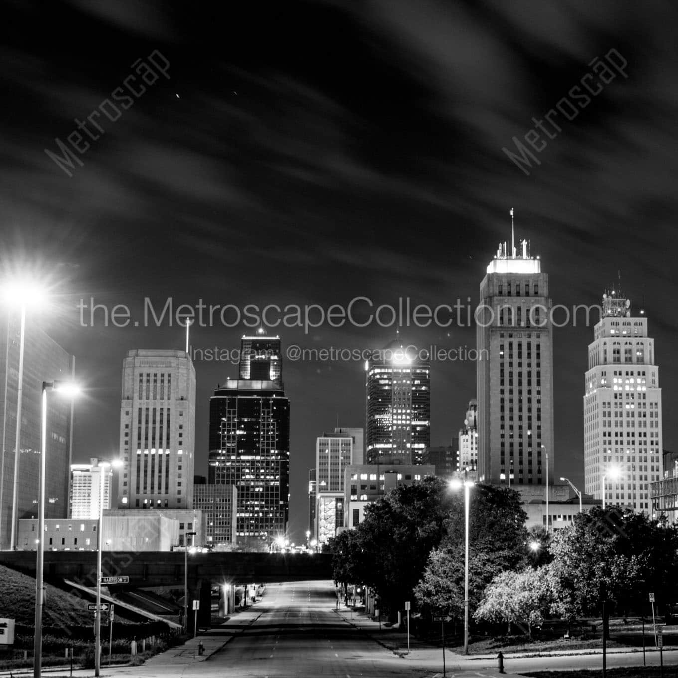 kansas city skyline 12th street Black & White Office Art