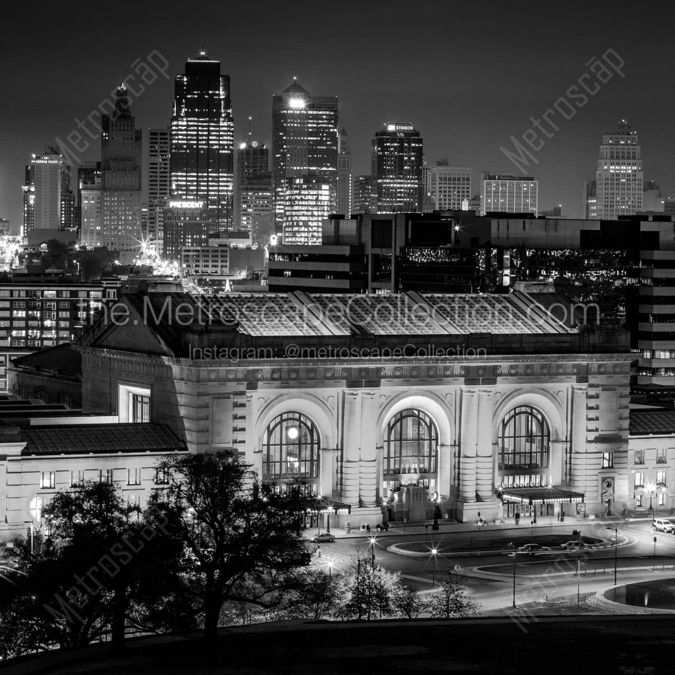 kansas city skyline at night Black & White Office Art