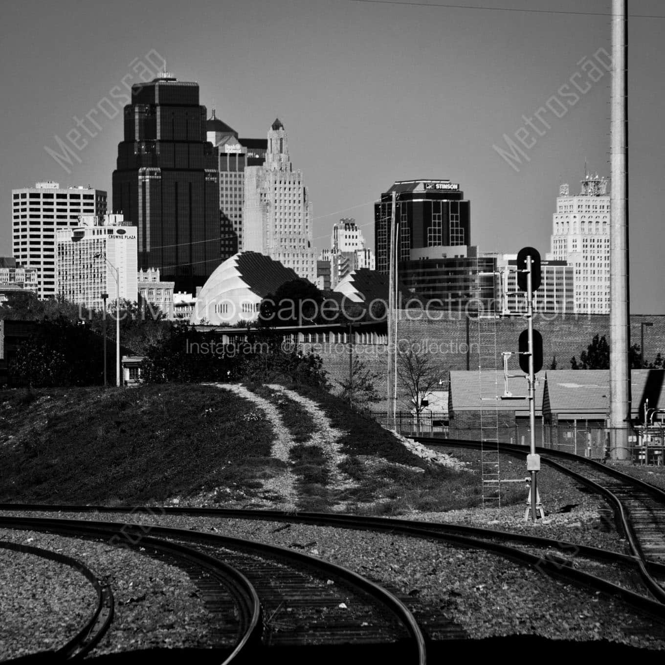 kc skyline from rr tracks Black & White Office Art