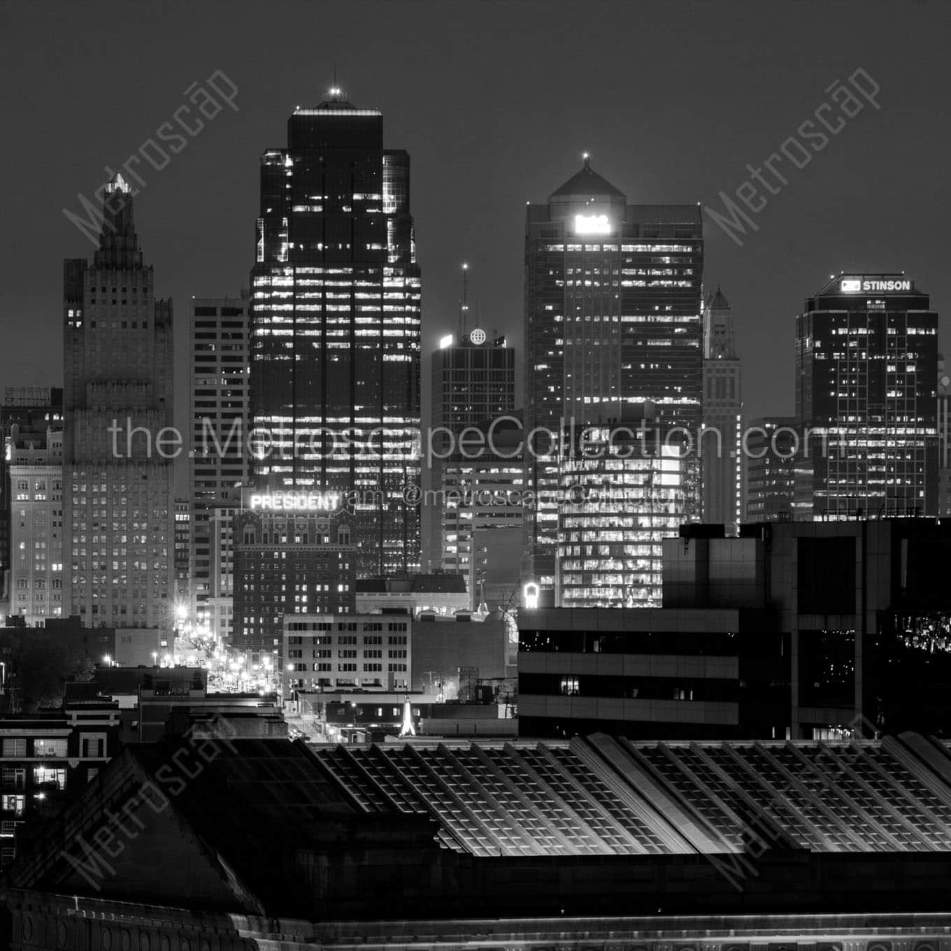 kc skyline without union station Black & White Office Art