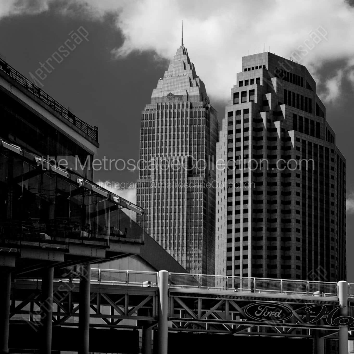 key bank building from jacobs field Black & White Office Art