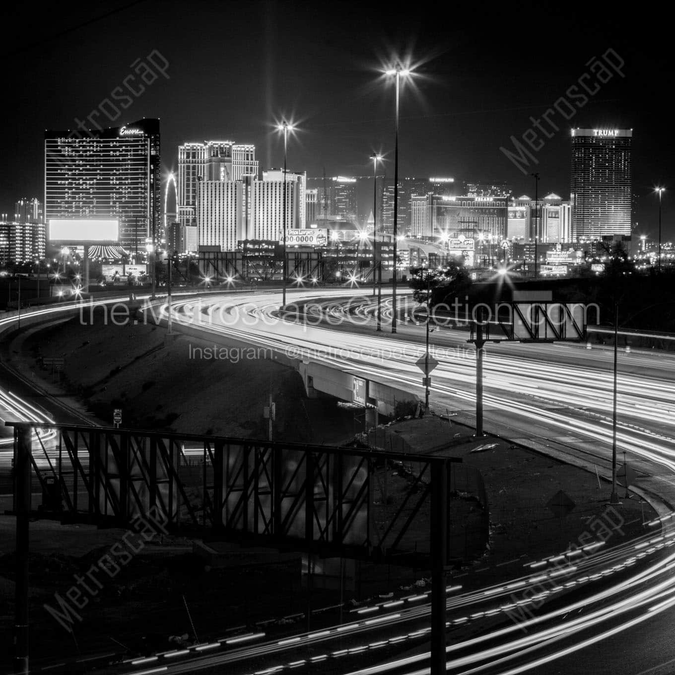 las vegas skyline at night over i15 Black & White Office Art