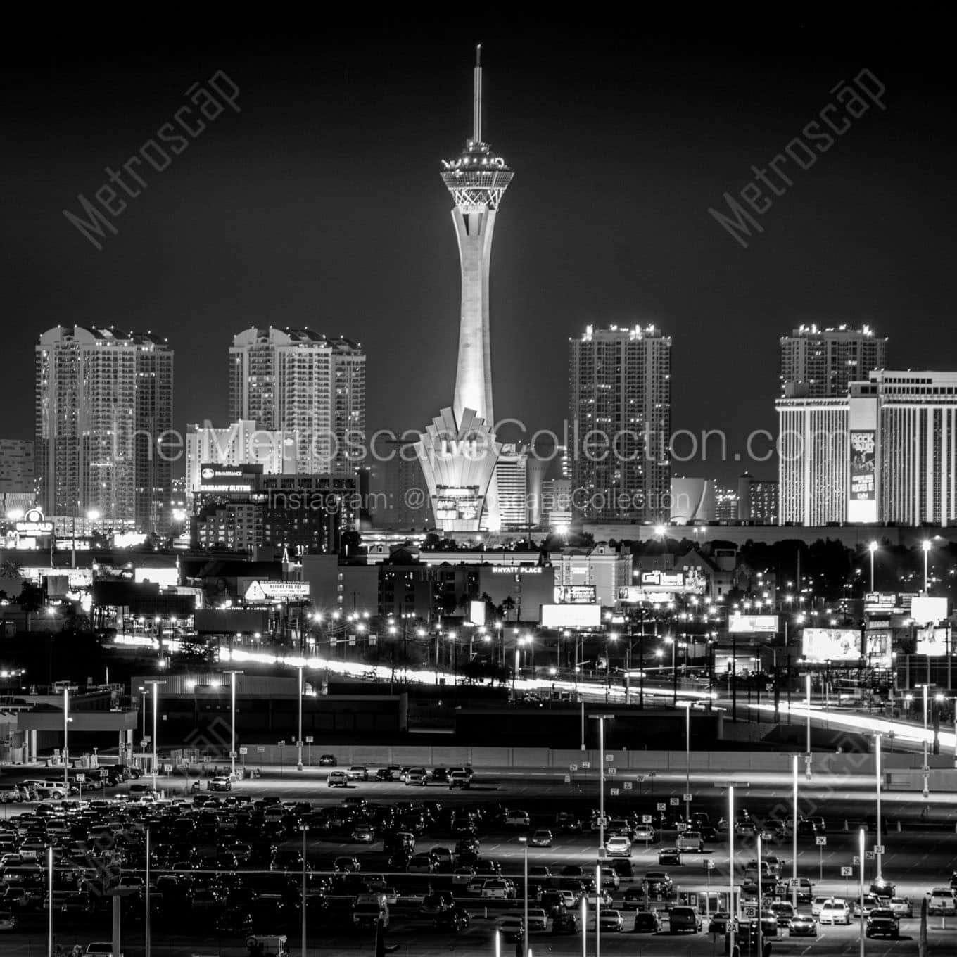 las vegas strip skyline at night Black & White Office Art