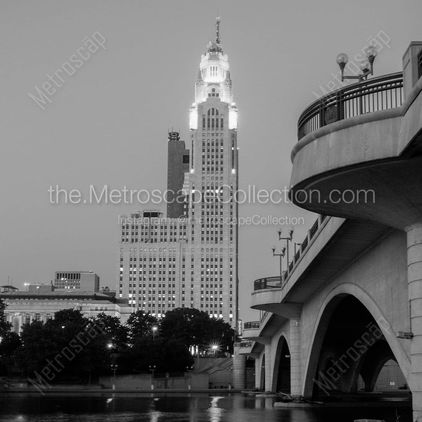 leveque tower broad street bridge Black & White Office Art