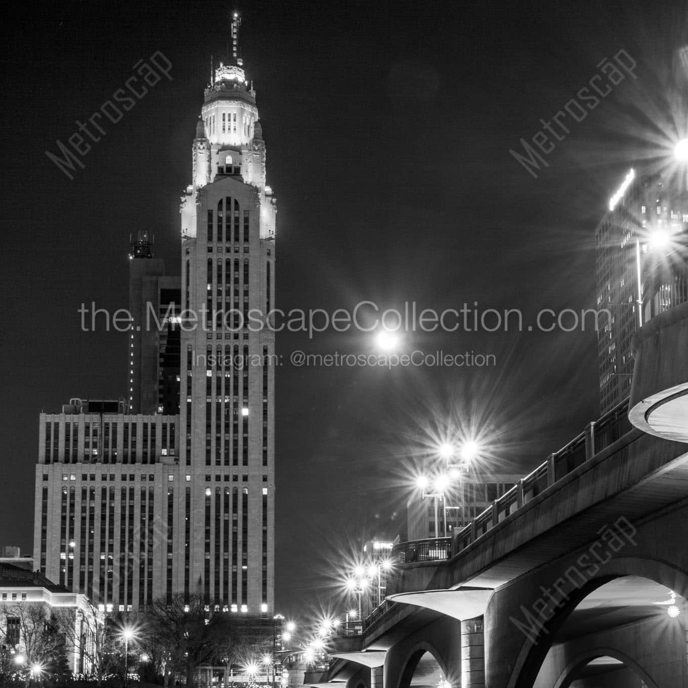 leveque tower full moon Black & White Office Art