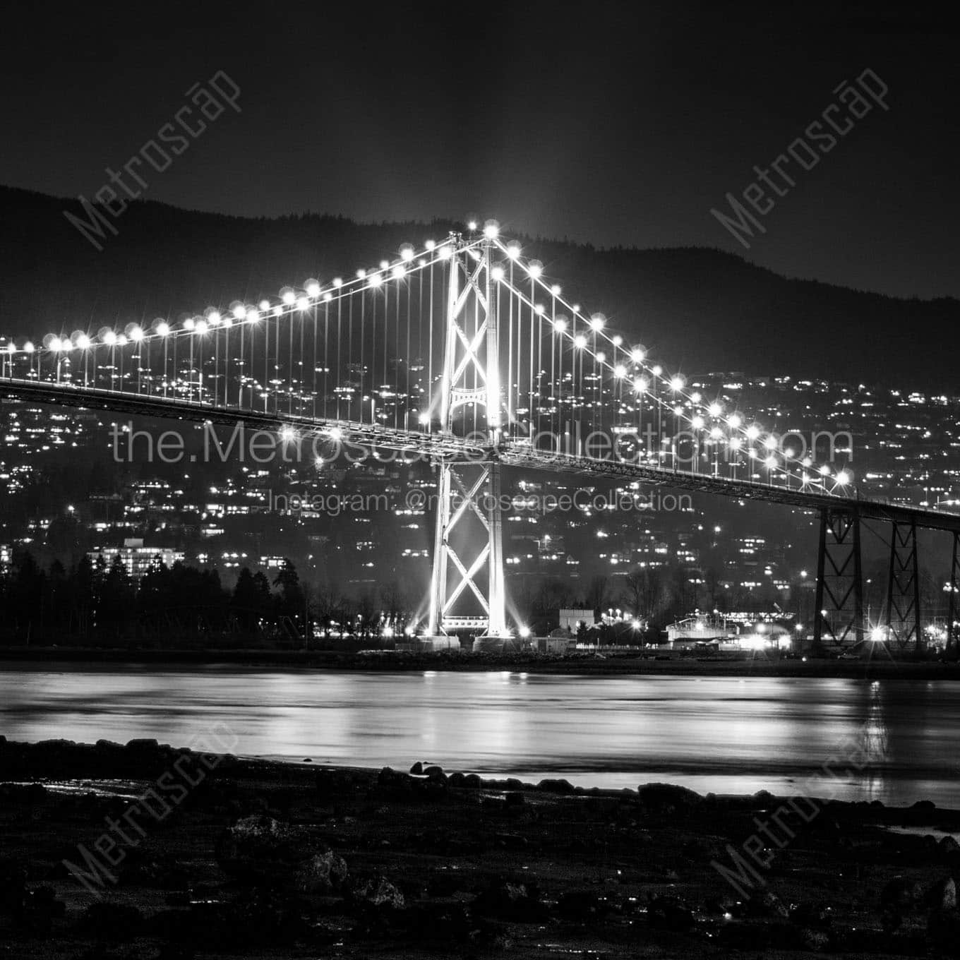 lions gate bridge at night Black & White Office Art